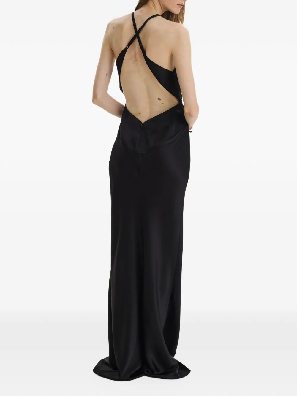 MOOS STUDIO La Rose floral-detail halterneck maxi dress Zwart