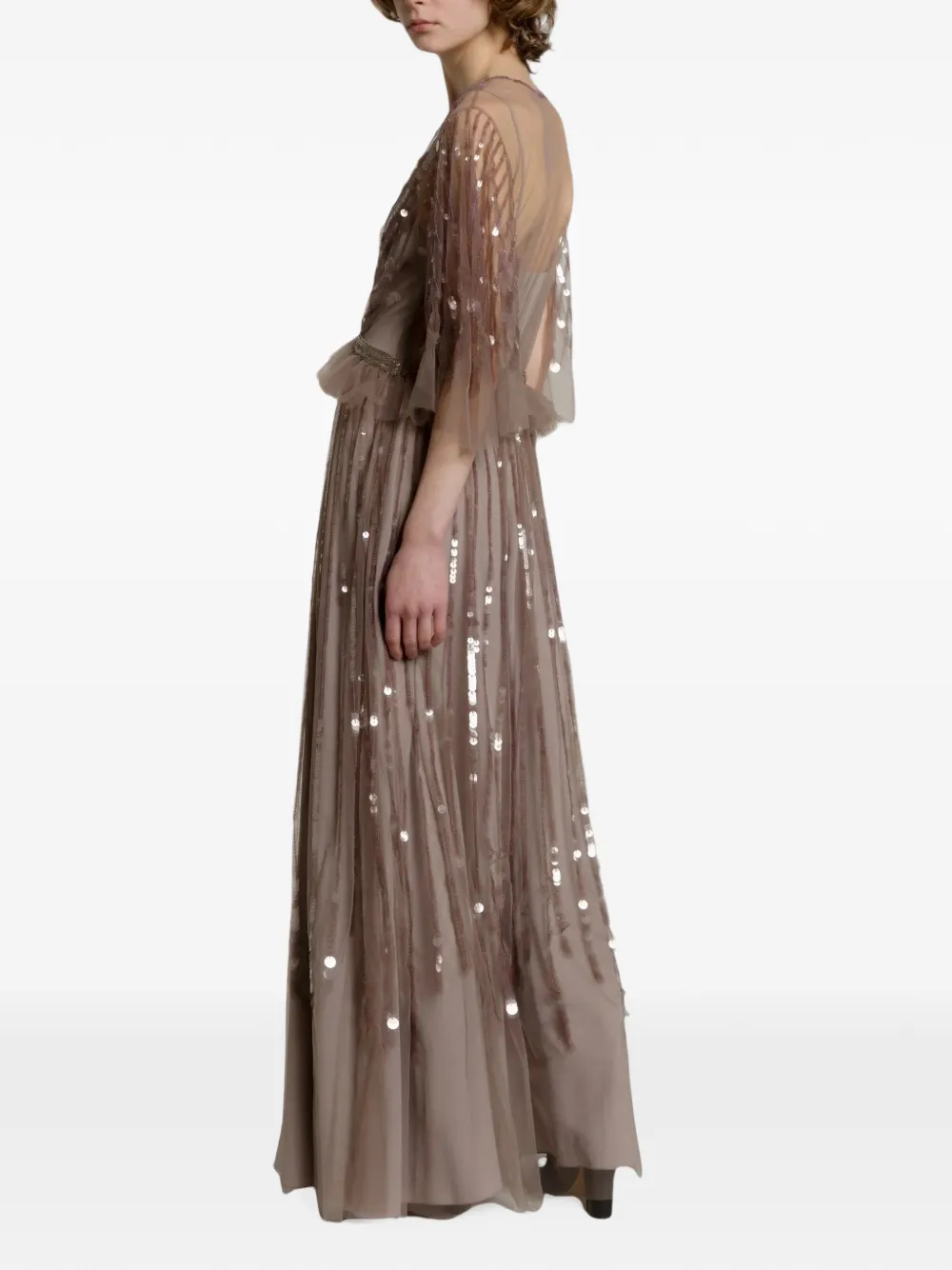 Alberta Ferretti sequin-embellished ruffled maxi dress Roze