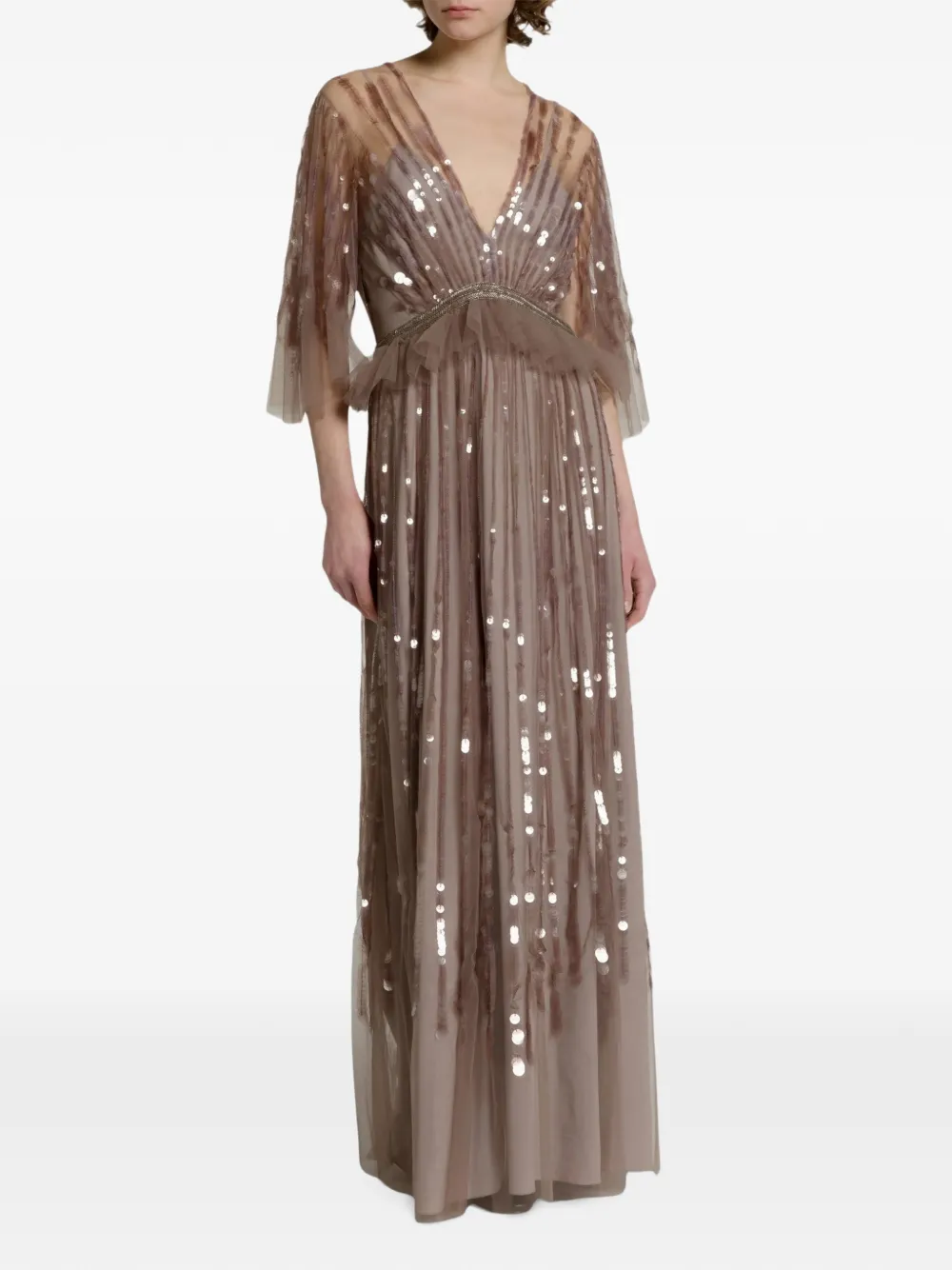 Alberta Ferretti sequin-embellished ruffled maxi dress Roze
