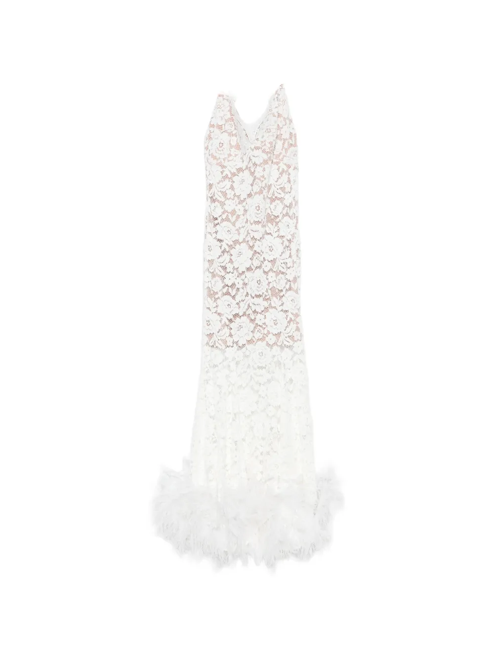 Self-Portrait feather-trim lace midi dress Wit