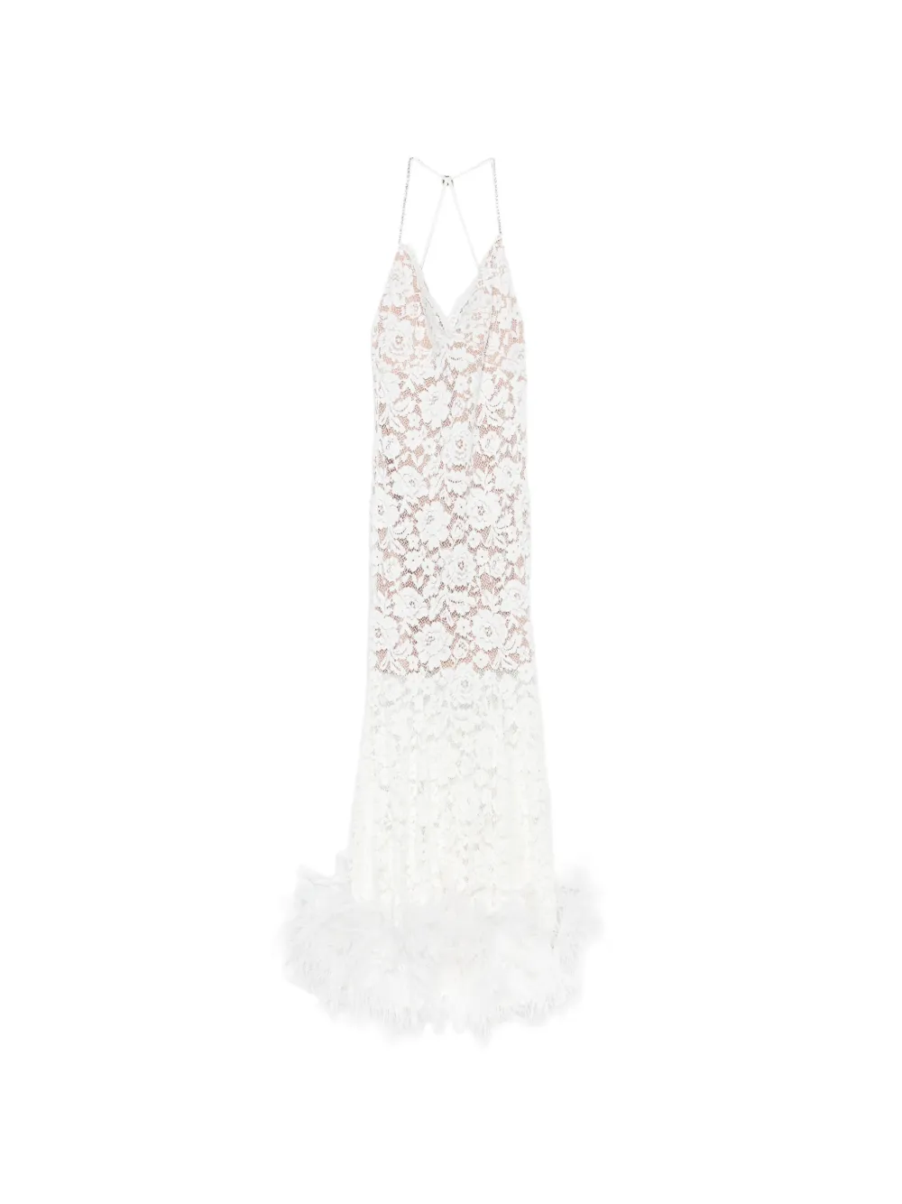 Self-Portrait feather-trim lace midi dress Wit