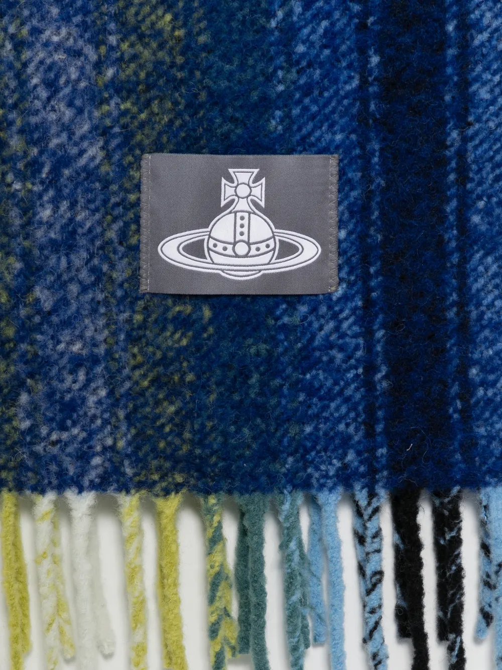 Vivienne Westwood Orb-patch fringed scarf - Blu