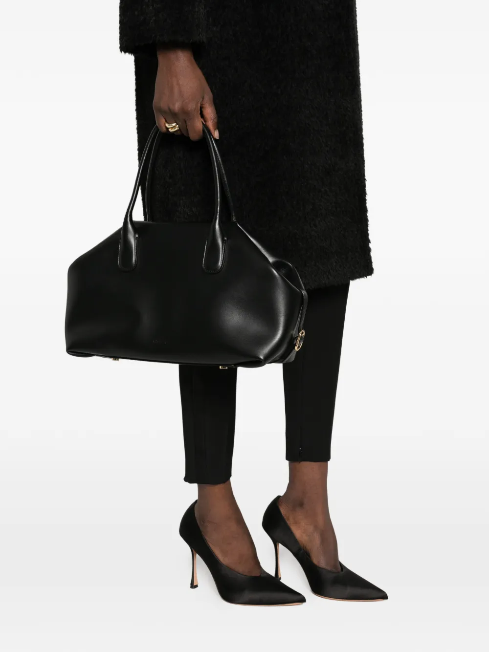 Themoirè medium Talia double-handle tote bag Zwart