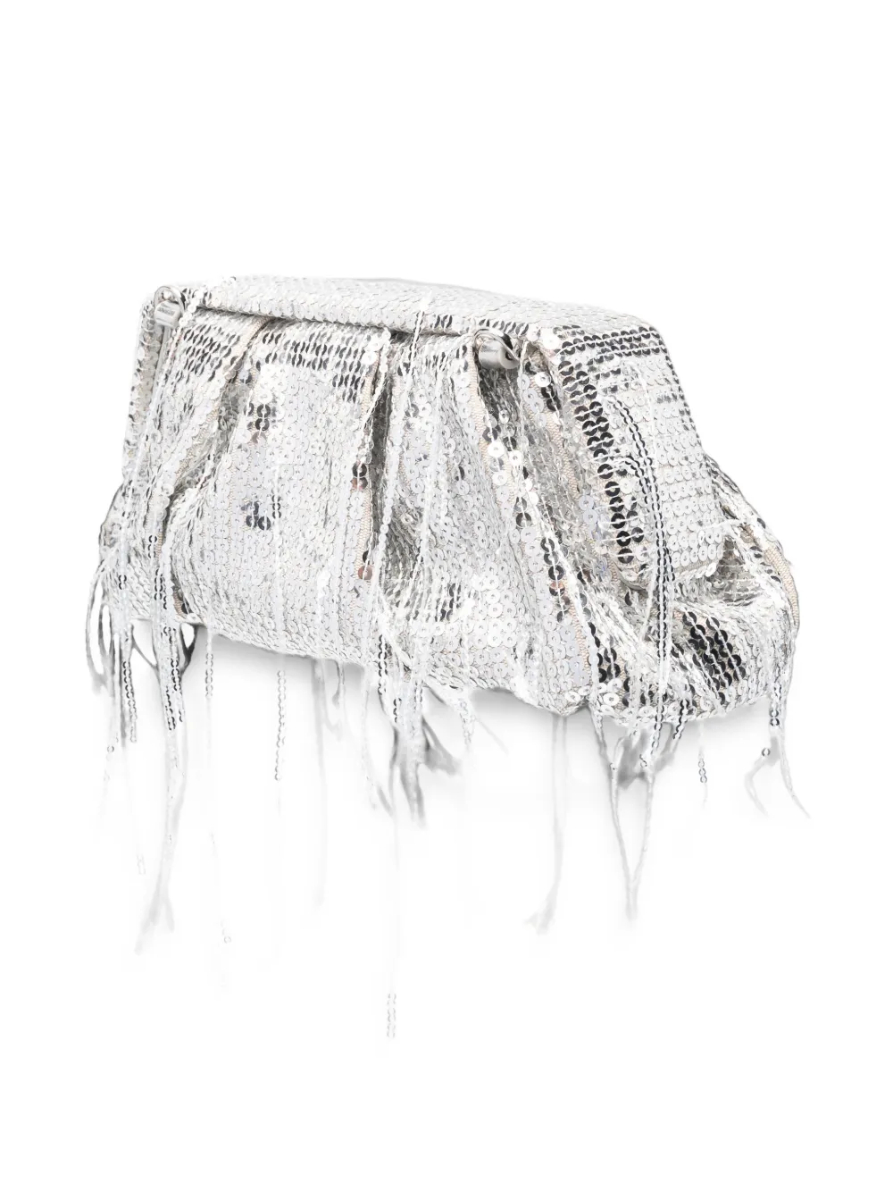 Themoirè Athena sequin-embellished fringed clutch bag Zilver