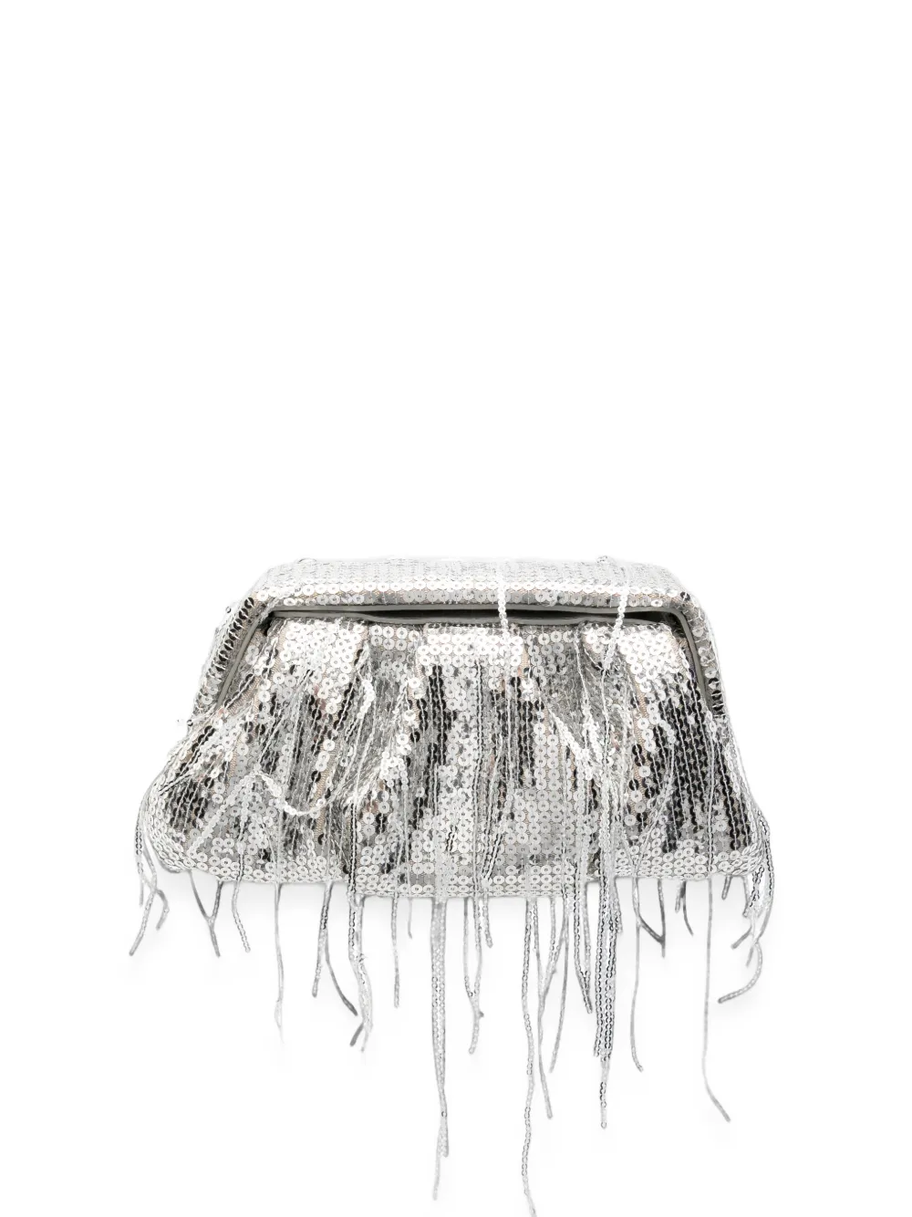 Themoirè Athena sequin-embellished fringed clutch bag - Argento