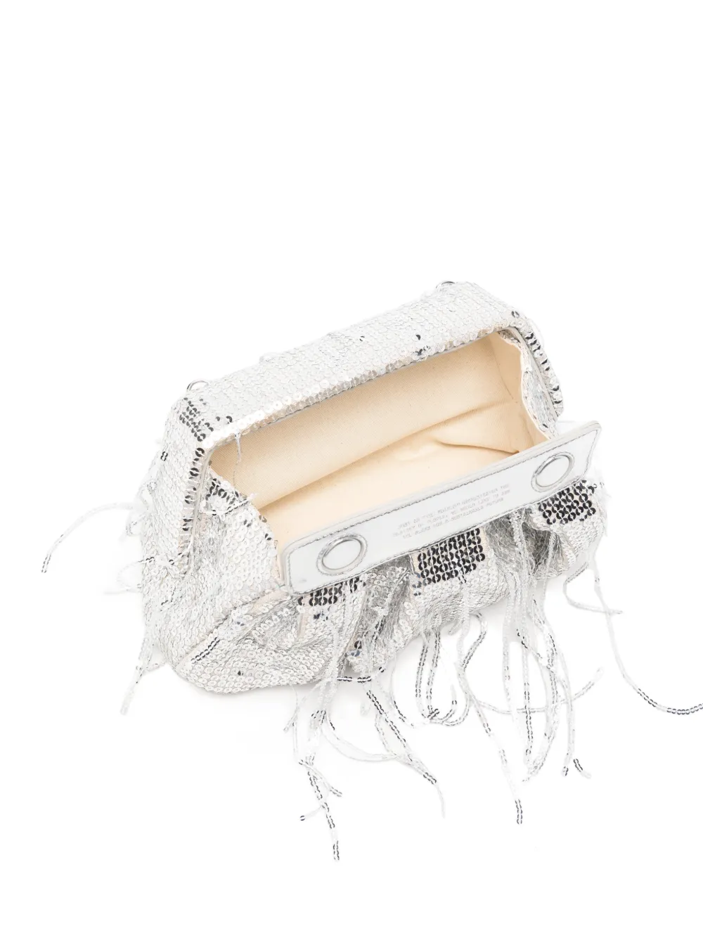 Themoirè Athena sequin-embellished fringed clutch bag Zilver