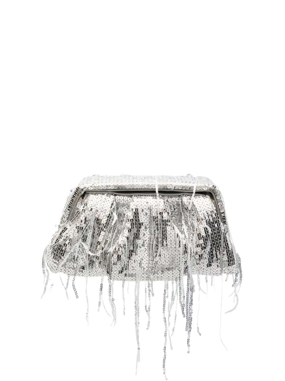 Themoirè Athena sequin-embellished fringed clutch bag - Argento