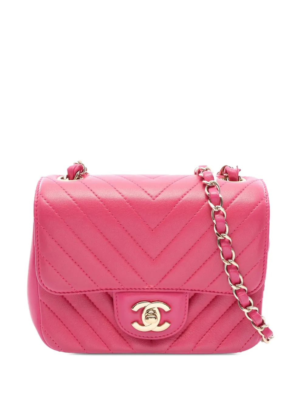 CHANEL Pre-Owned 2017-2018 Mini Square Classic Chevron Lambskin Single Flap crossbody bag - Pink