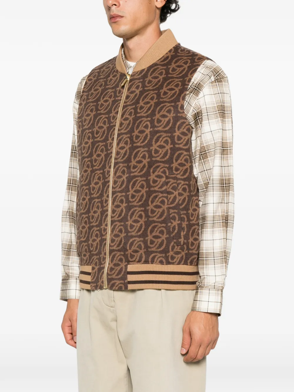 Drôle De Monsieur monogram-pattern wool gilet Bruin