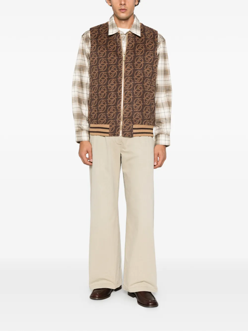 Drôle De Monsieur monogram-pattern wool gilet Bruin