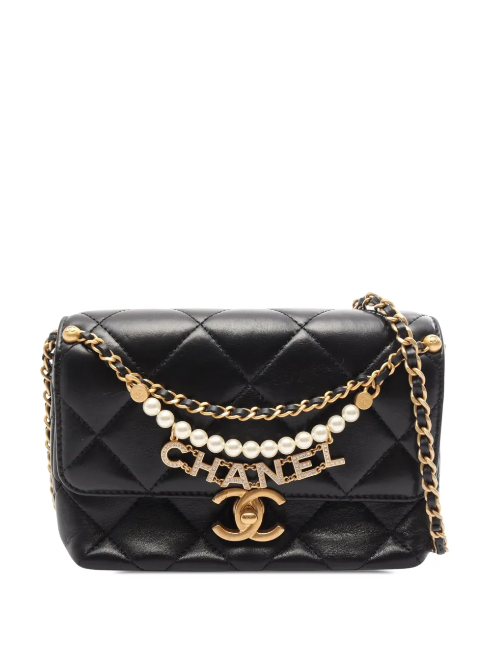 CHANEL Pre-Owned 2021-2026 Mini CC Quilted Lambskin Pearl Flap crossbody bag - Black