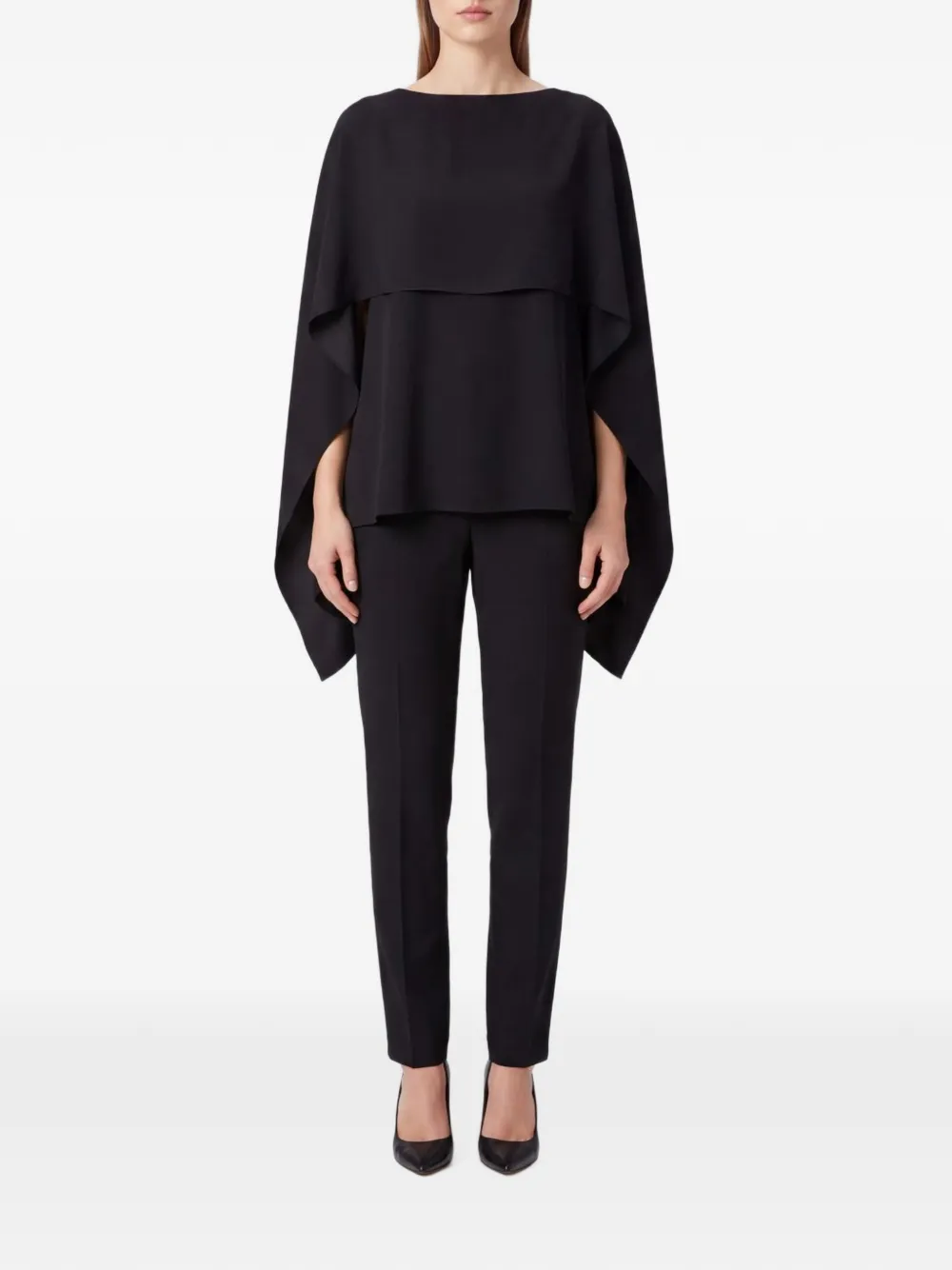 Alberta Ferretti asymmetric satin cape Zwart