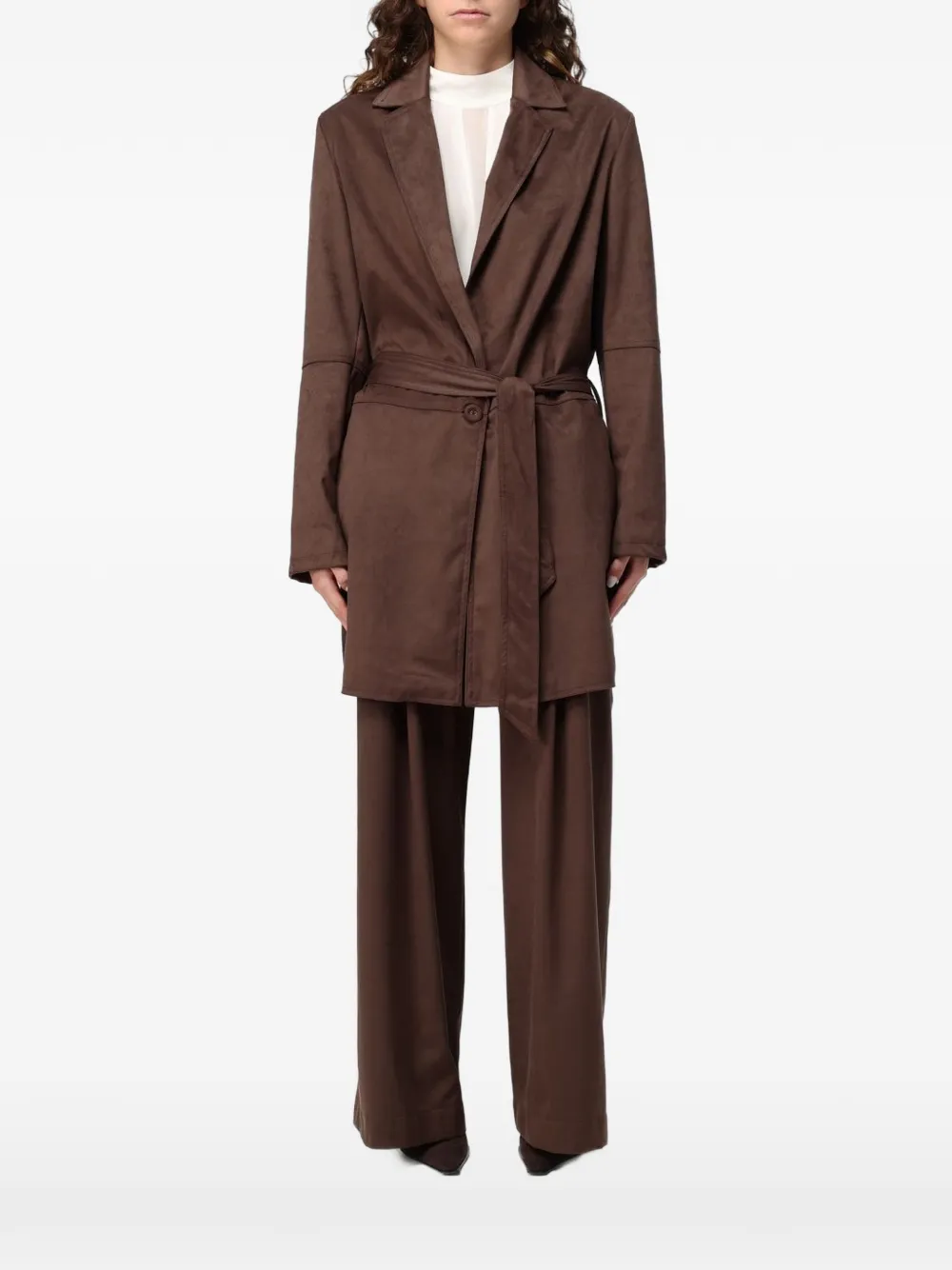 Hanita belted faux-suede coat - Brown
