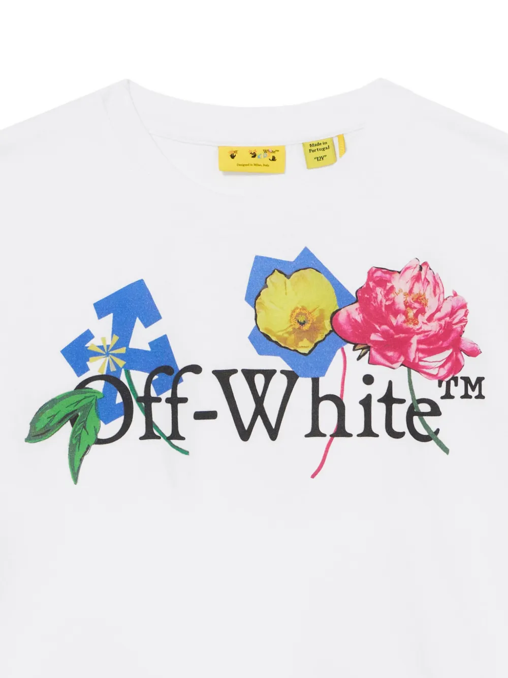 Off-White Kids logo-print floral-motif T-shirt Wit