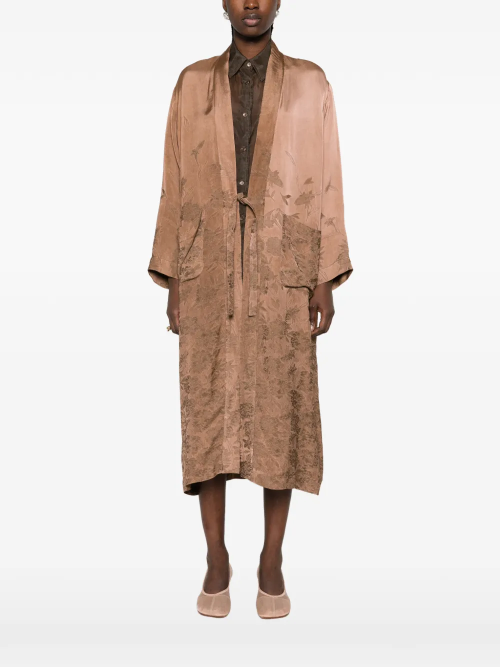 Uma Wang floral-jacquard wrap coat Bruin