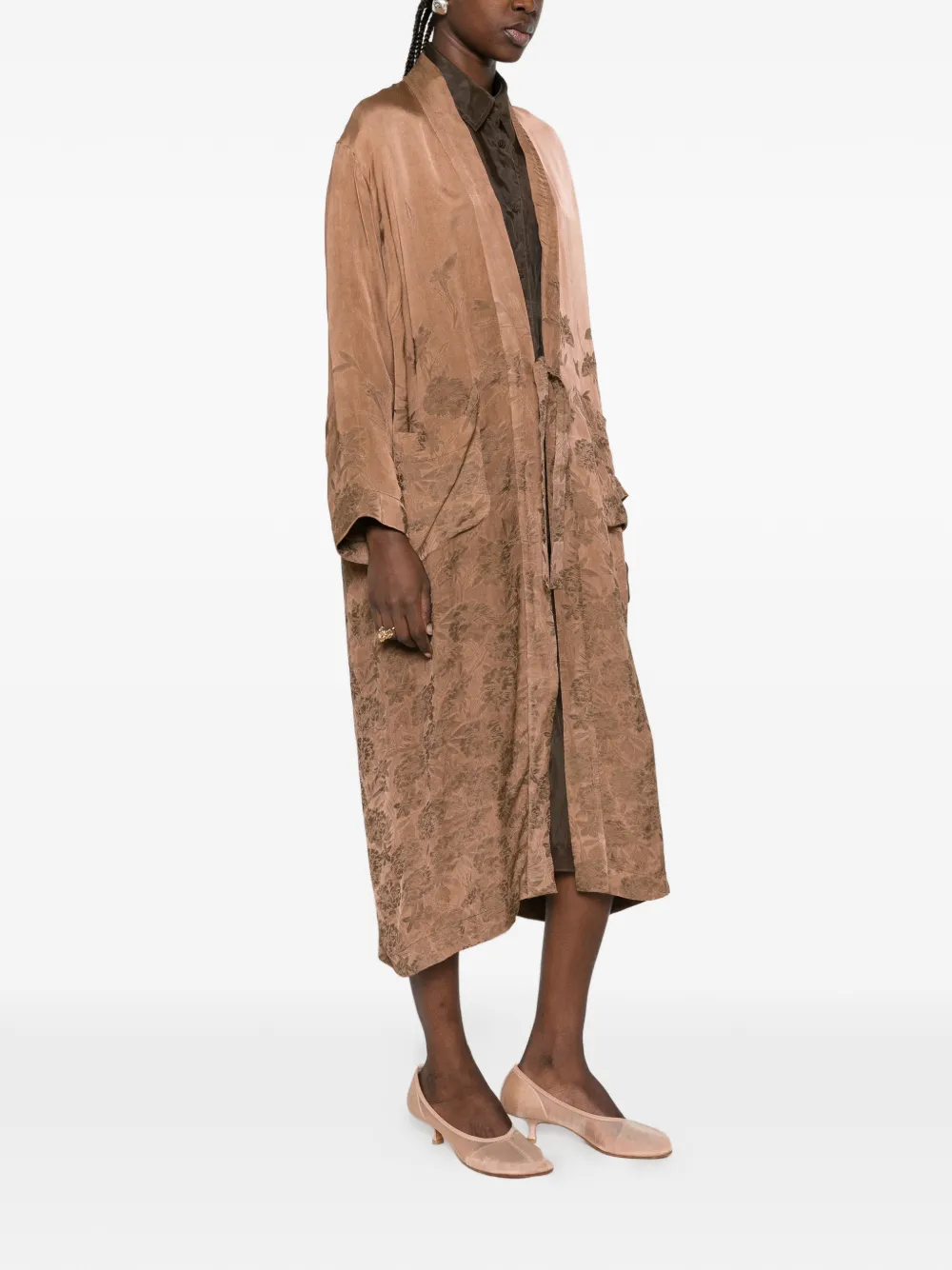 Uma Wang floral-jacquard wrap coat Bruin