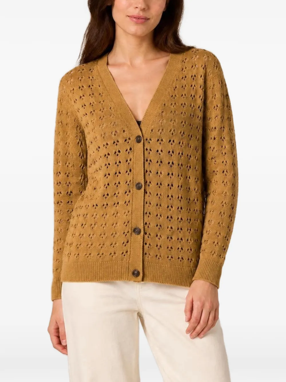 RETORI openwork-stitch V-neck cardigan Bruin