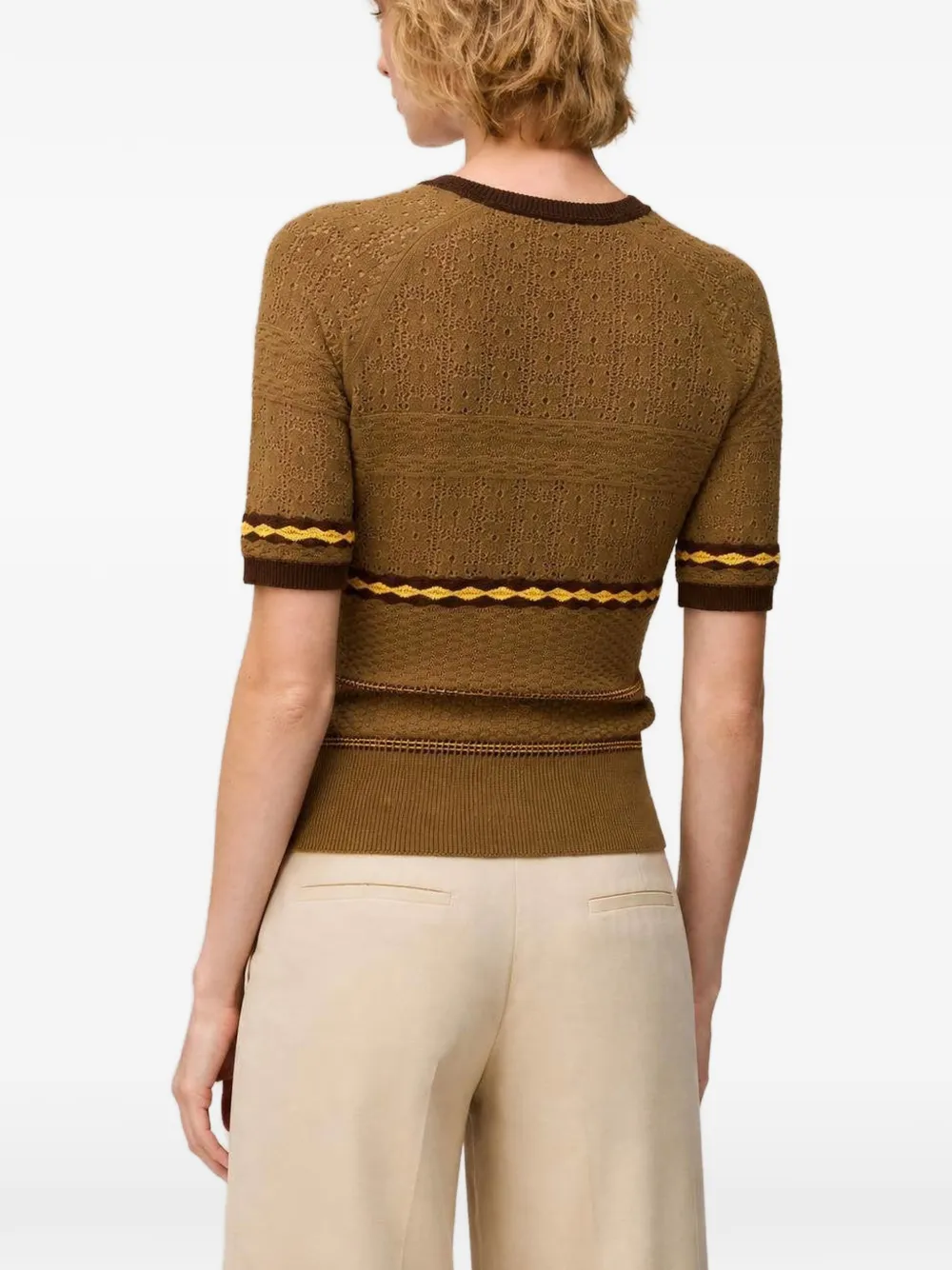 RETORI mix-stitch knit T-shirt Bruin