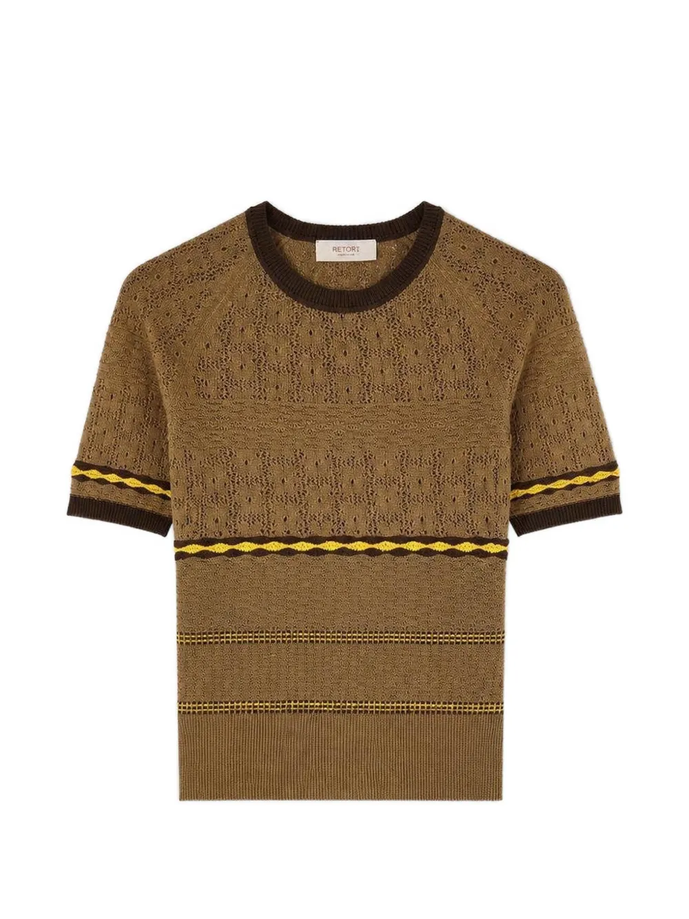 RETORI mix-stitch knit T-shirt Bruin