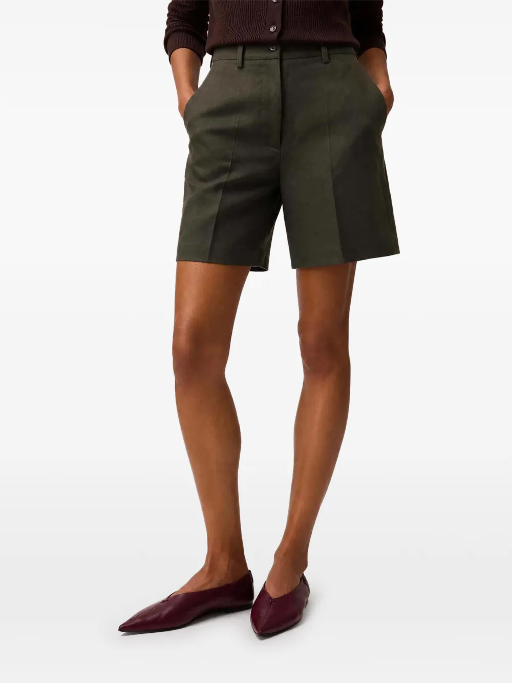 RETORI peach-touch linen shorts - Green