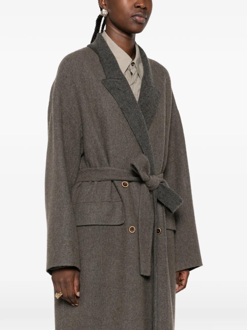 Uma Wang belted double-breasted coat Grijs