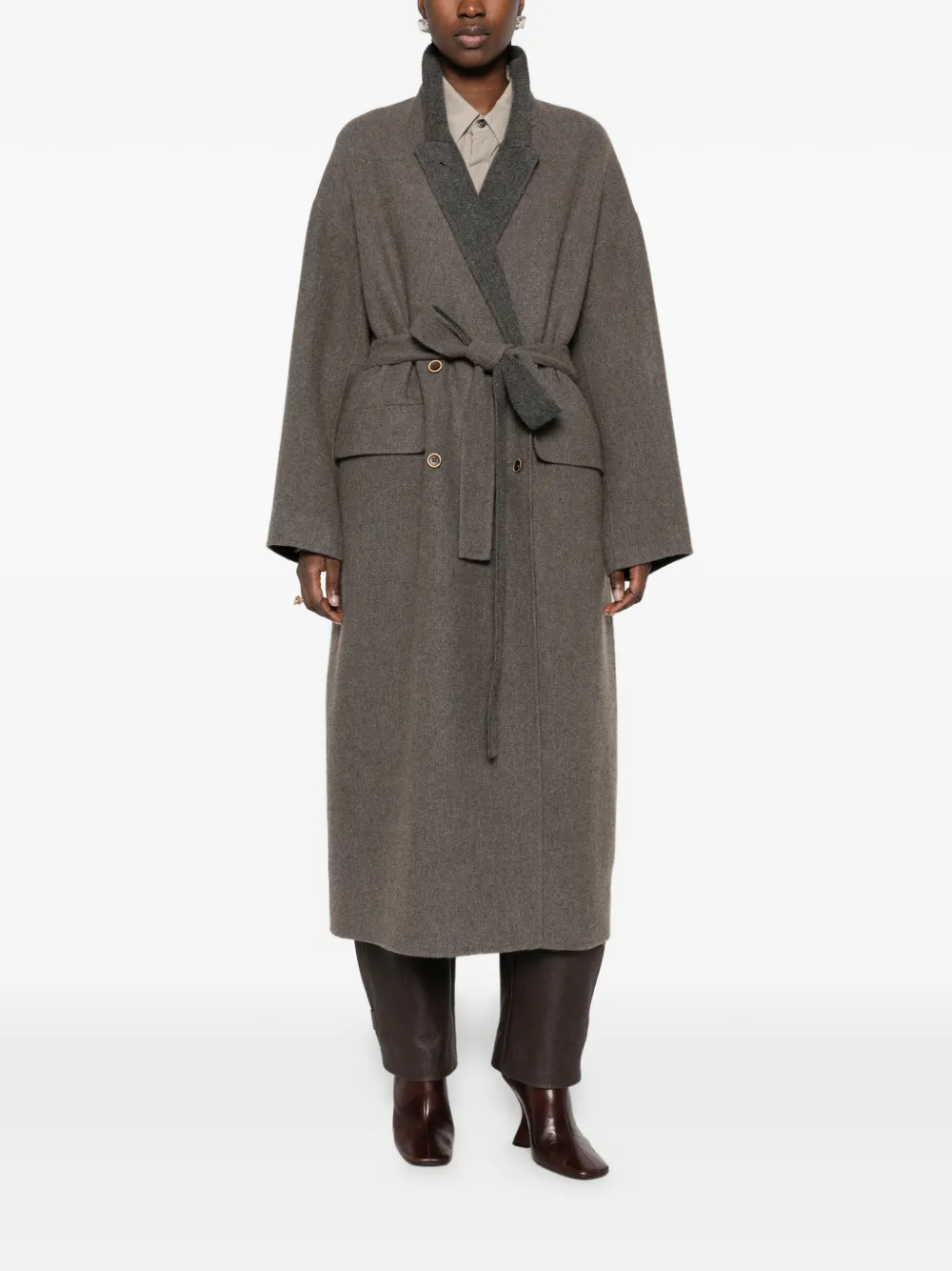 Uma Wang belted double-breasted coat Grijs