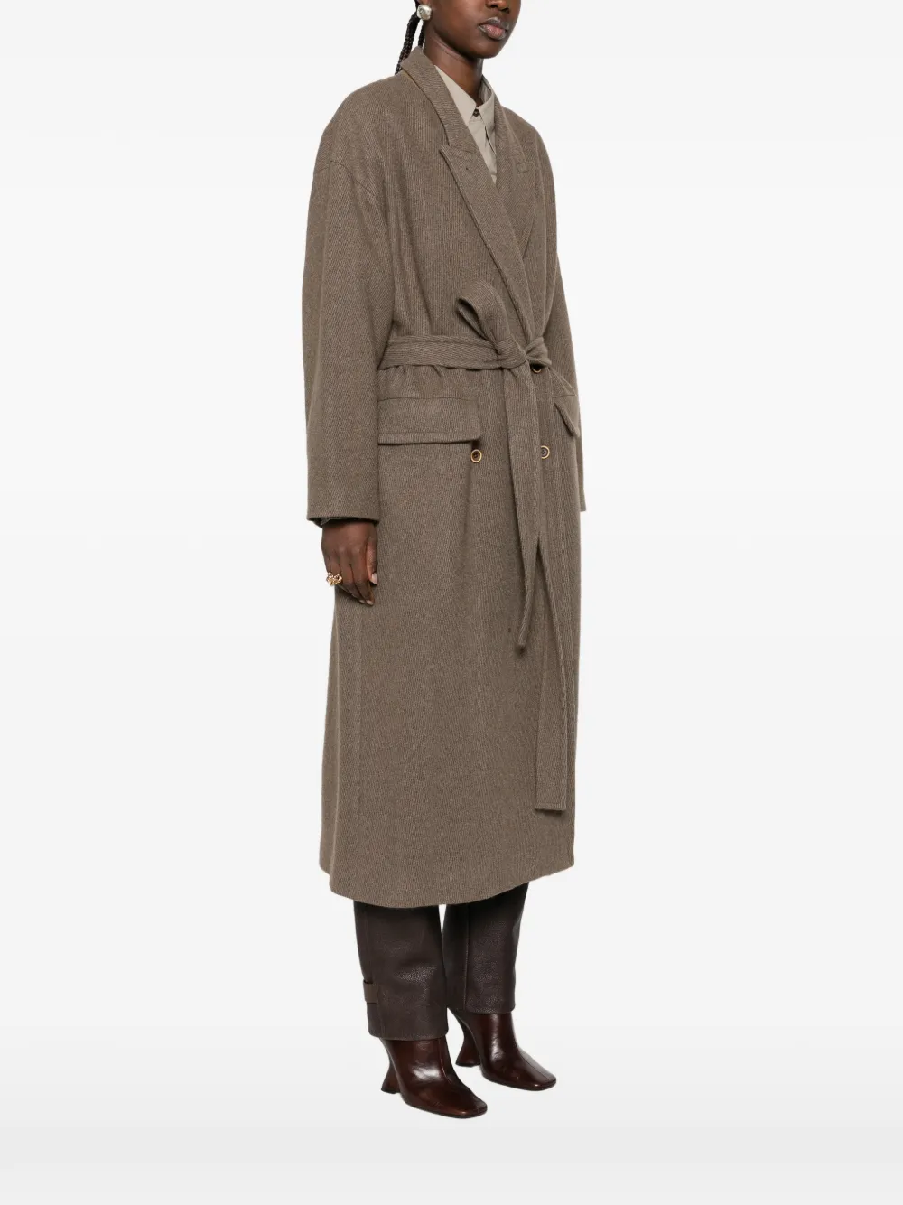 Uma Wang belted raw-edge coat Bruin