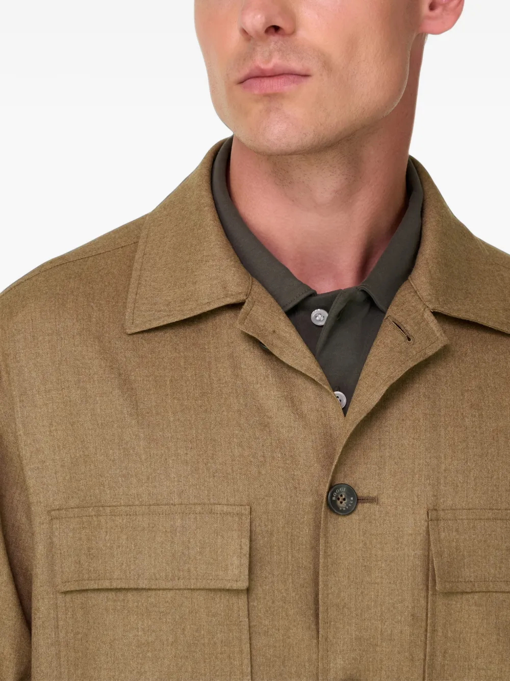 Boggi Milano shacket in wool flannel Bruin