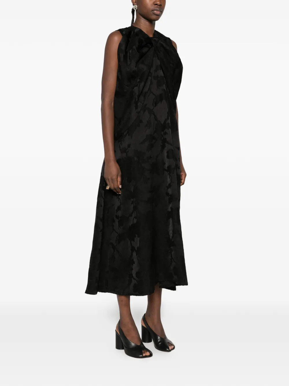Uma Wang floral-jacquard draped maxi dress Zwart