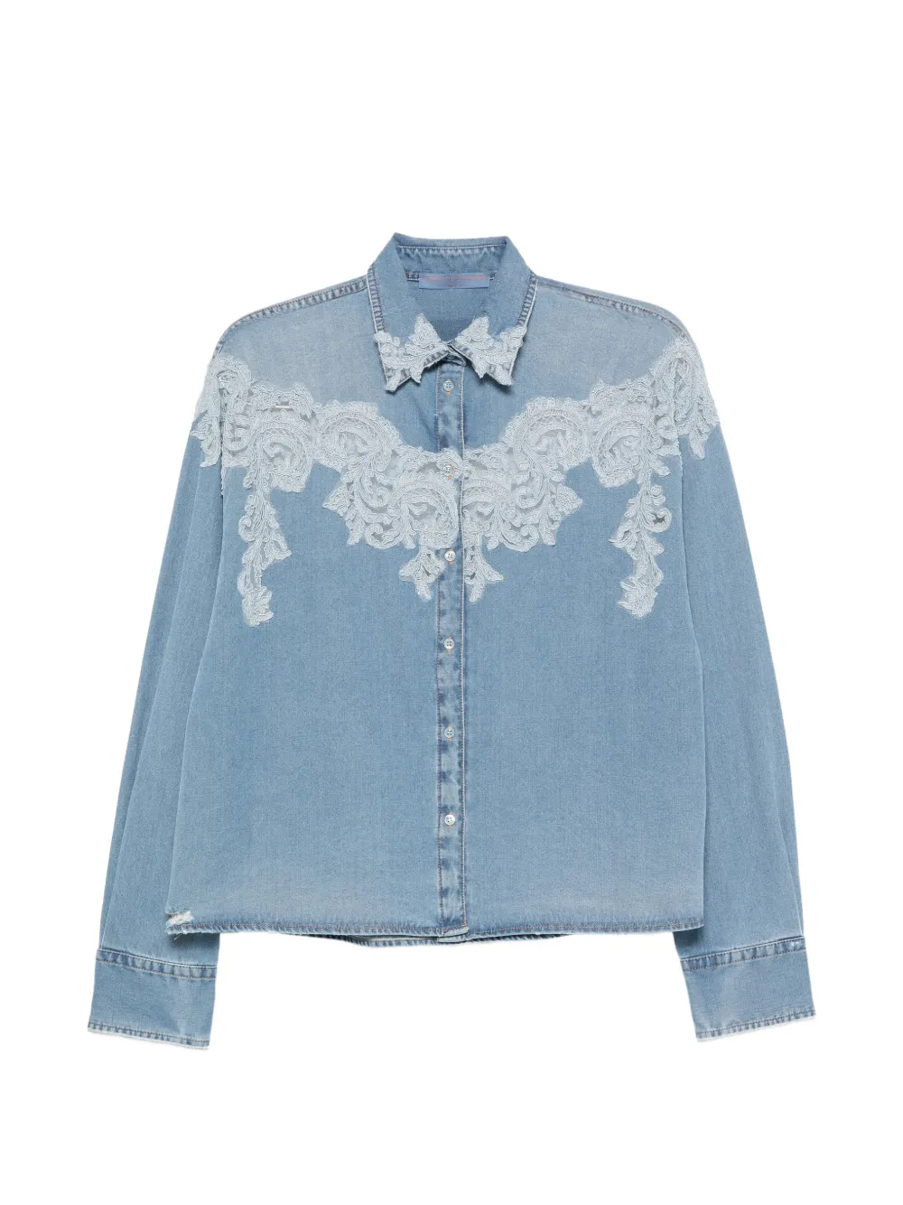 Ermanno Scervino lace-embroidery denim shirt Blauw