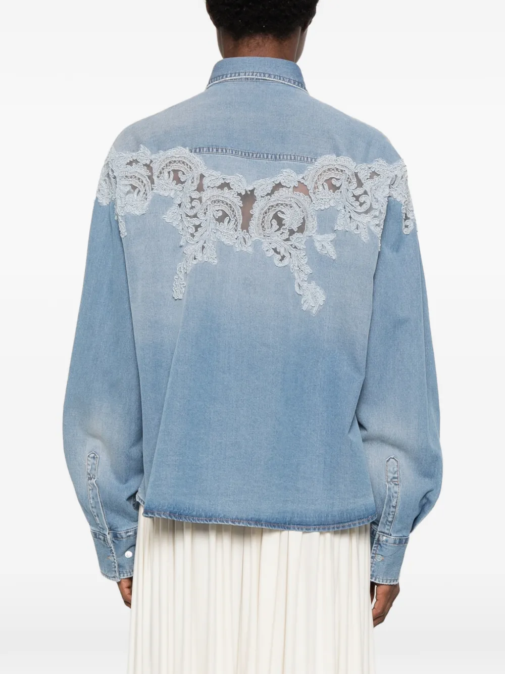 Ermanno Scervino lace-embroidery denim shirt Blauw