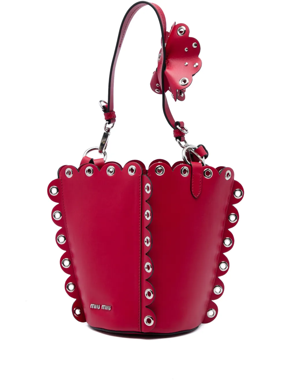 Miu Miu Pre-Owned 2010-2026 Calfskin Scalloped Grommet bucket bag - Rosso