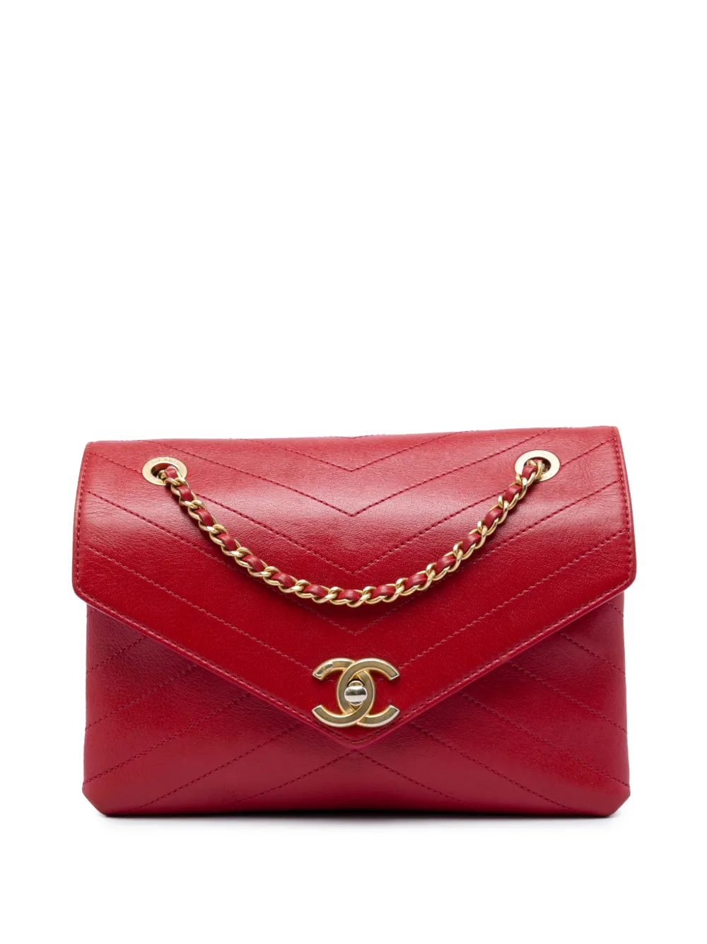CHANEL Pre-Owned 2018 Small Chevron Lambskin Stitched Envelope Flap shoulder bag - Red