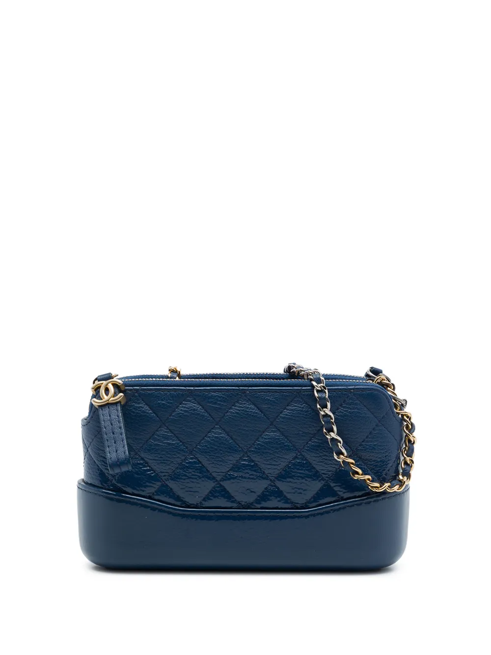 CHANEL Pre-Owned 2018 Quilted Patent Aged Calfskin Gabrielle Double Zip Clutch with Chain crossbody bag - Blue