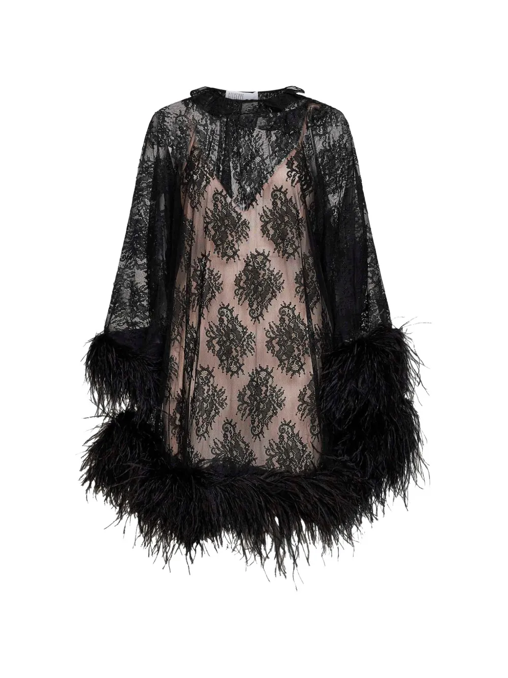 Giuseppe Di Morabito feather-trim lace mini dress Zwart