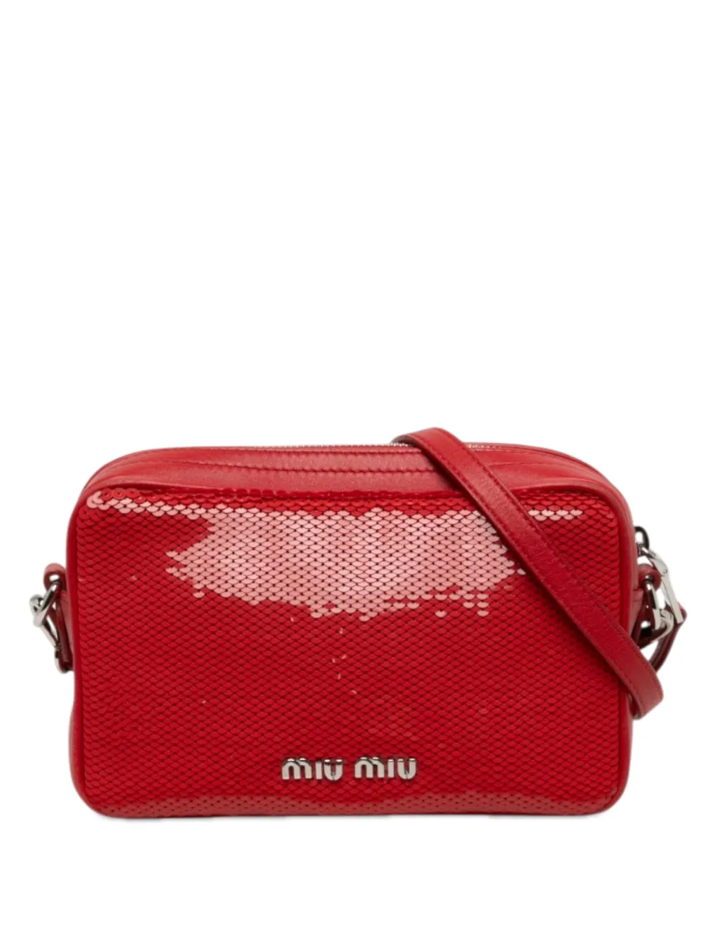 Miu Miu Pre-Owned 2019 Sequins Paillettes and Calfskin Logo crossbody bag - Rosso