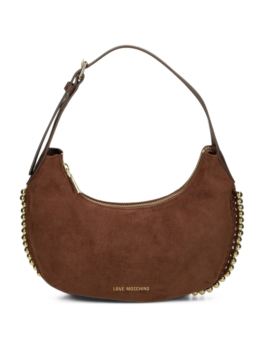 Love Moschino Love bead-embellished crescent-shaped shoulder bag - Marrone