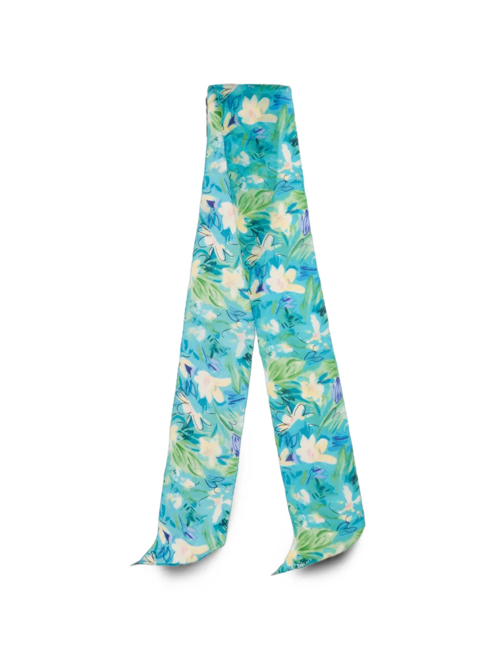 Chloé floral-print silk hair scarf - Blau