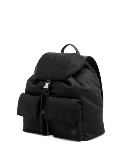 AMI Paris Black nylon Marcel flap backpack
