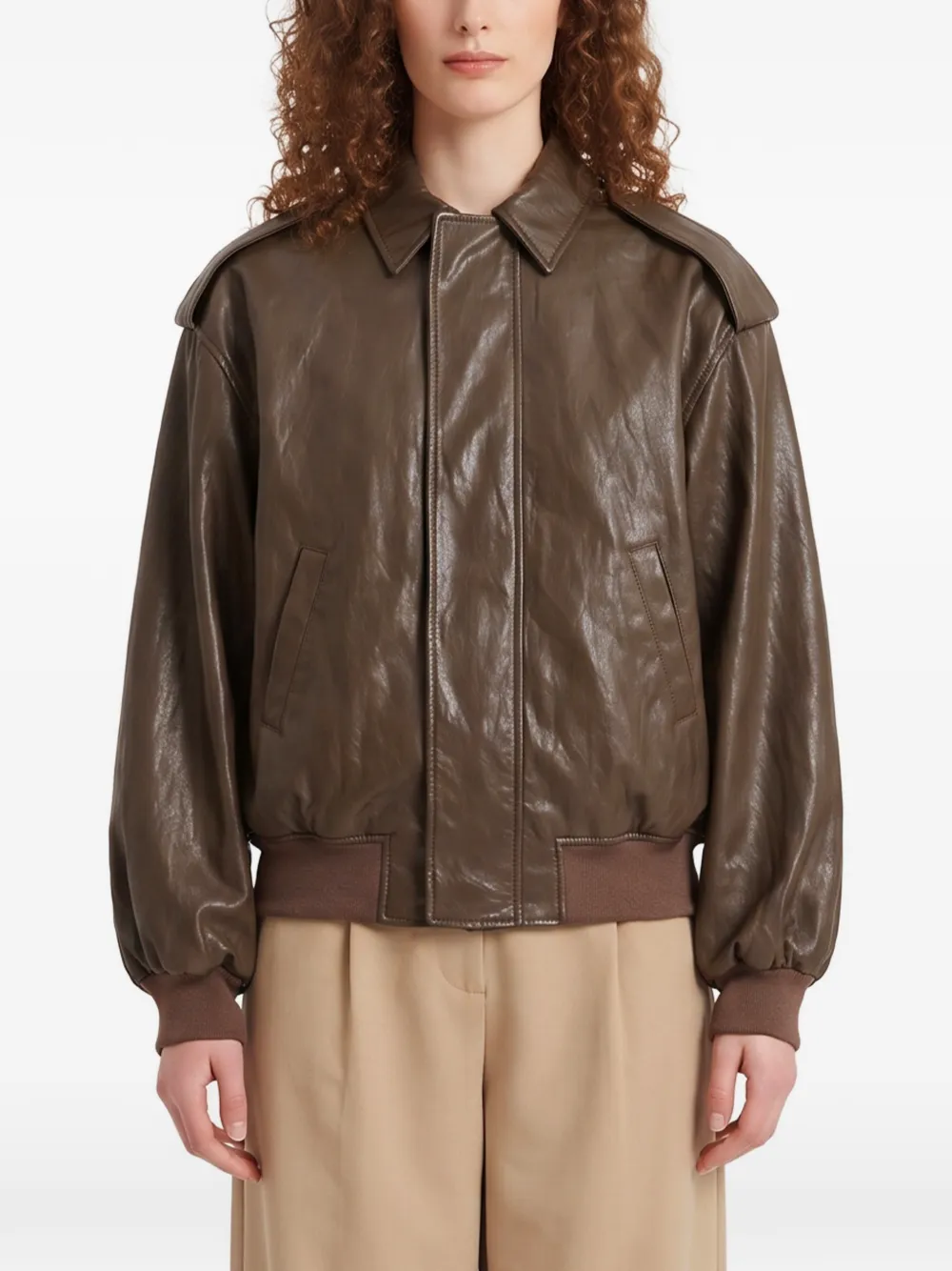 SUTTON NEW YORK laminated faux-leather bomber jacket - Braun