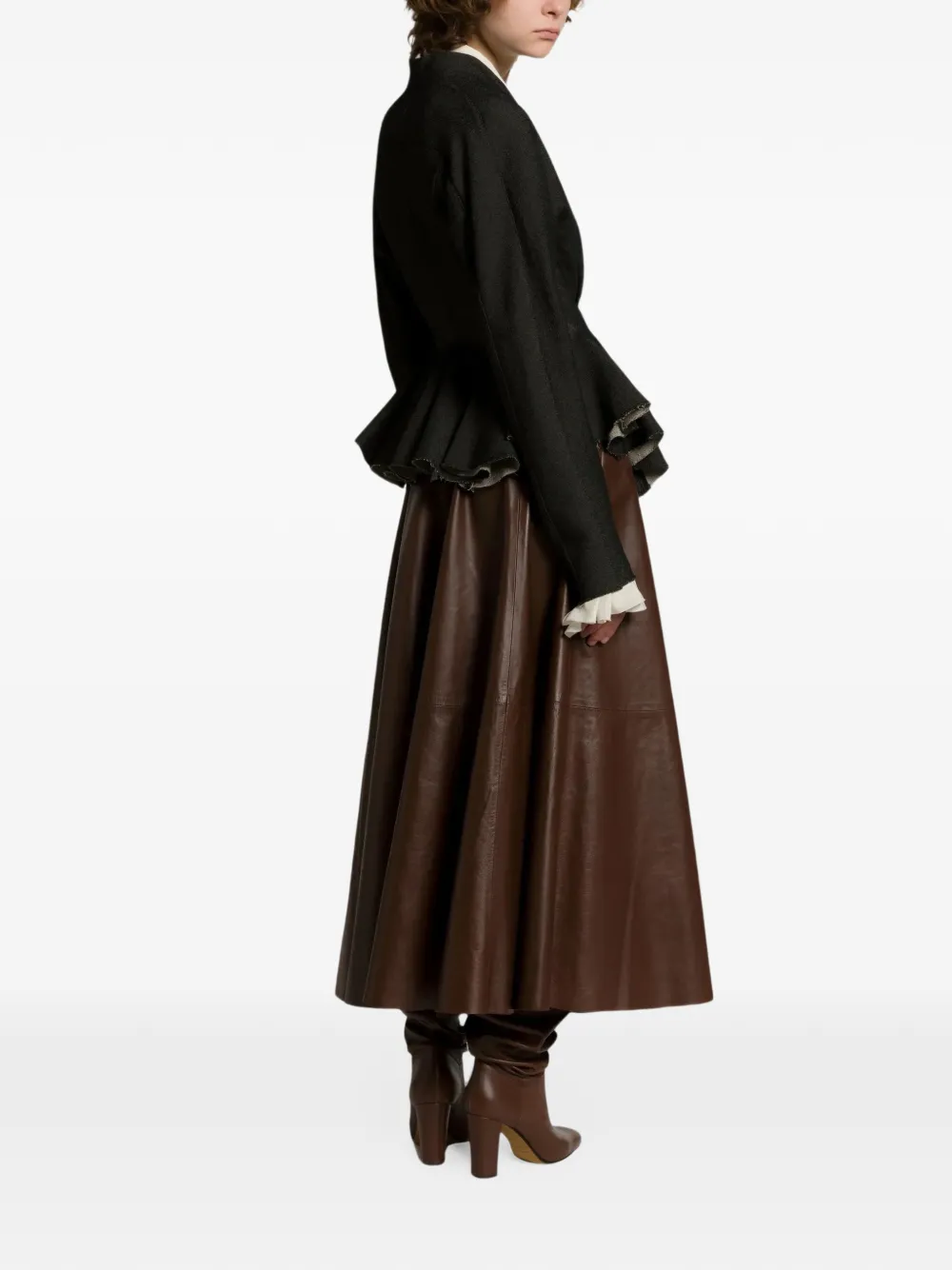 Alberta Ferretti flared leather maxi skirt Bruin