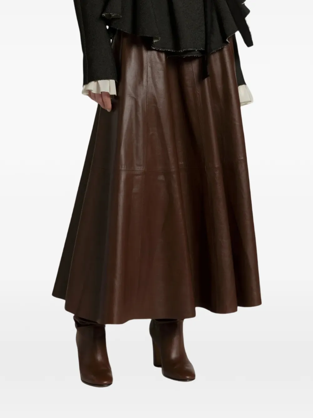 Alberta Ferretti flared leather maxi skirt - Marrone
