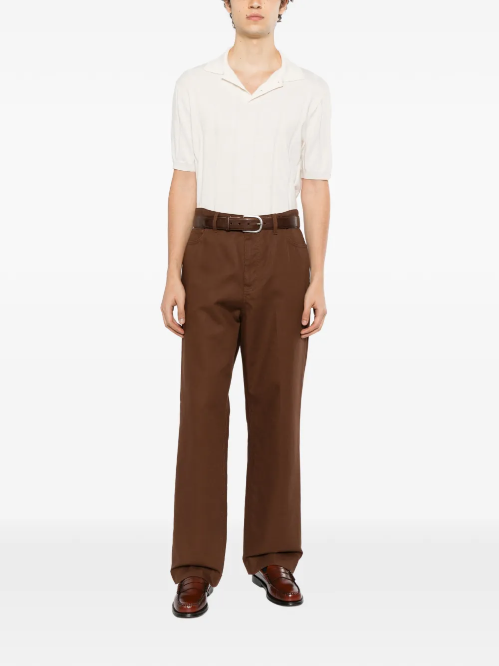 Canali ribbed-knit polo shirt Beige