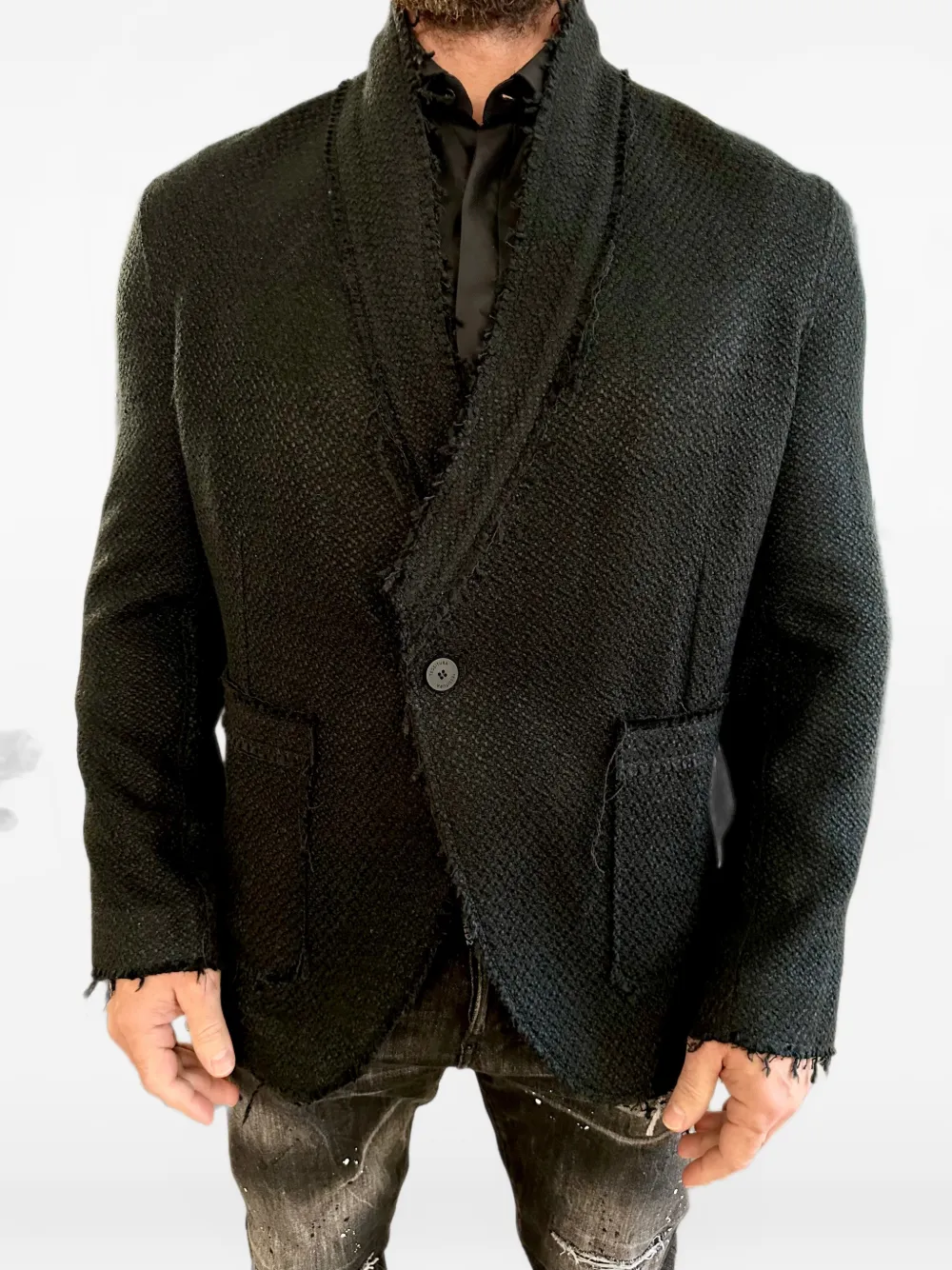 Tessitura frayed-edge knitted blazer