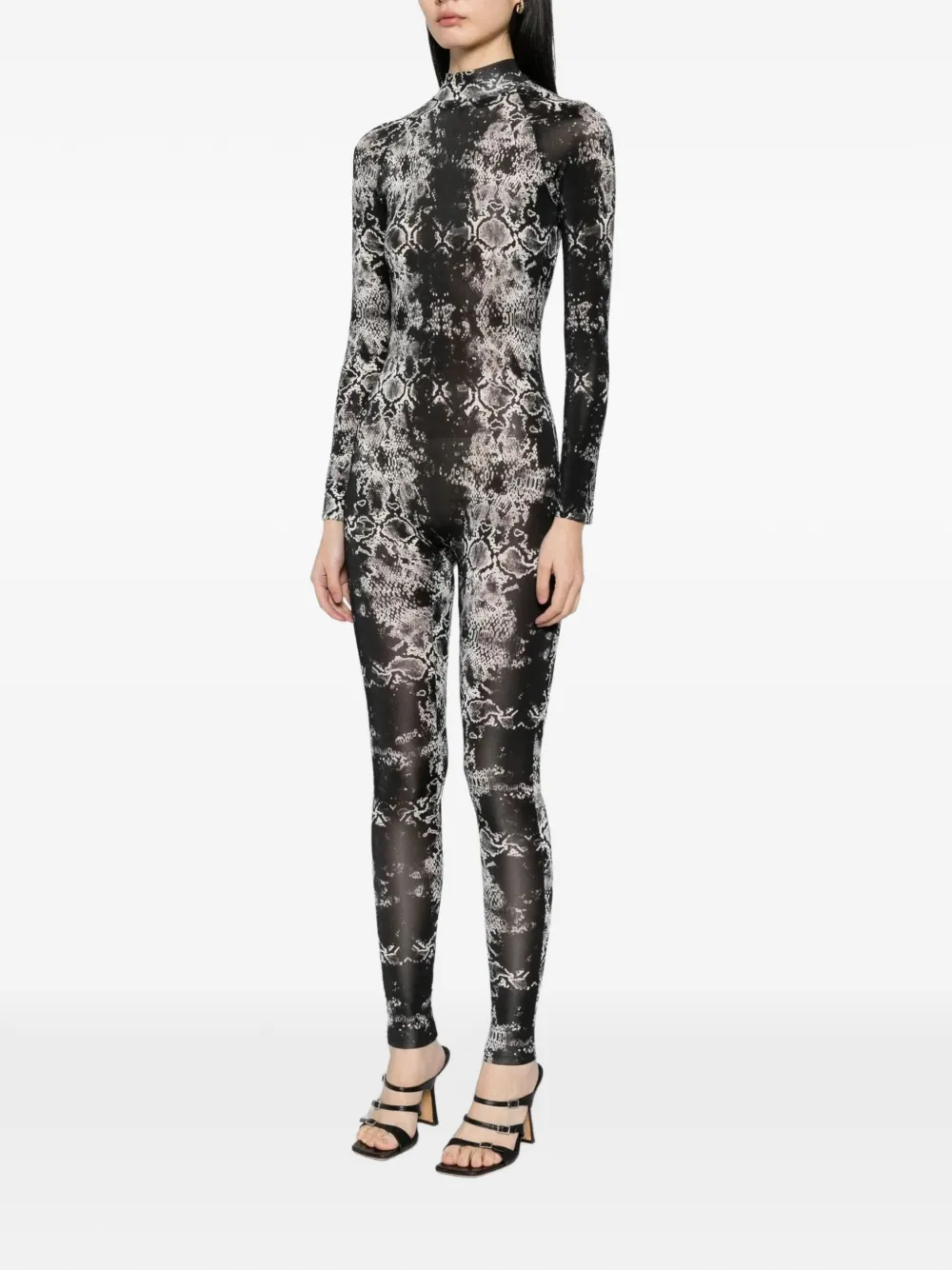 Tessitura snakeskin-print long-sleeve jumpsuit Zwart