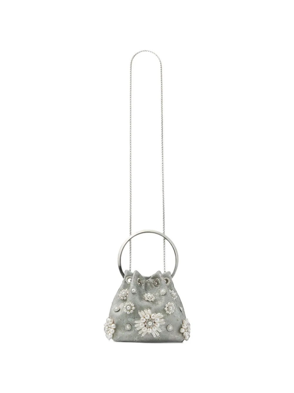 Jimmy Choo Bon olive brocade bucket bag with floral pearl embroidery Groen