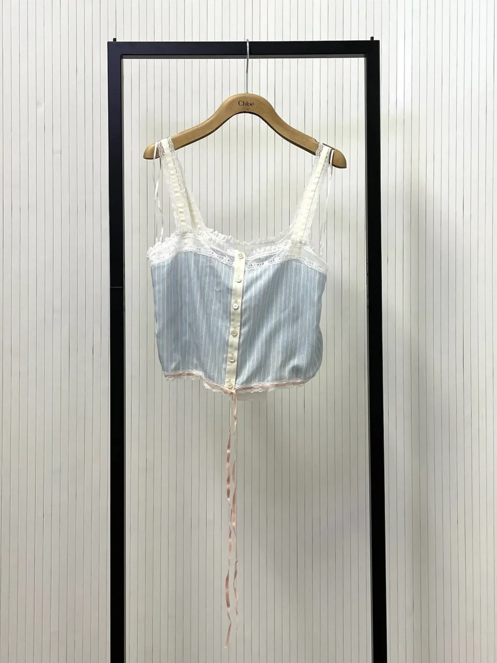 Chloé lace-trimmed pinstripe top - Blu