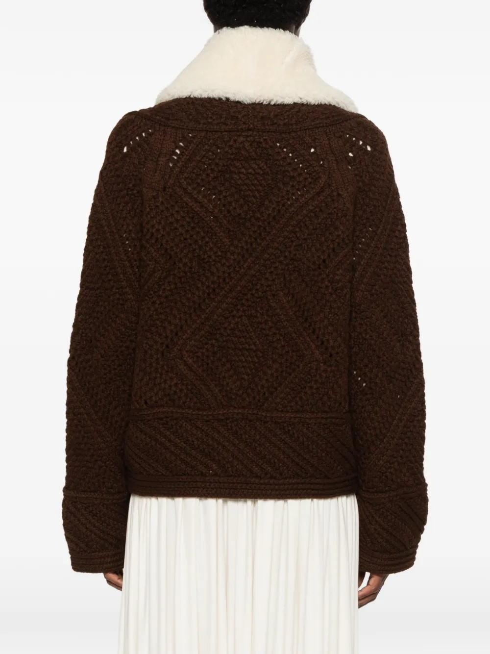 Ermanno Scervino shearling-trim chunky-knit jacket Bruin