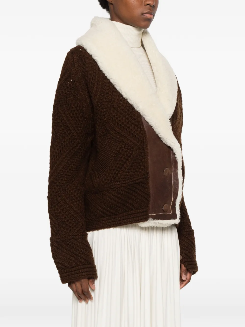 Ermanno Scervino shearling-trim chunky-knit jacket Bruin