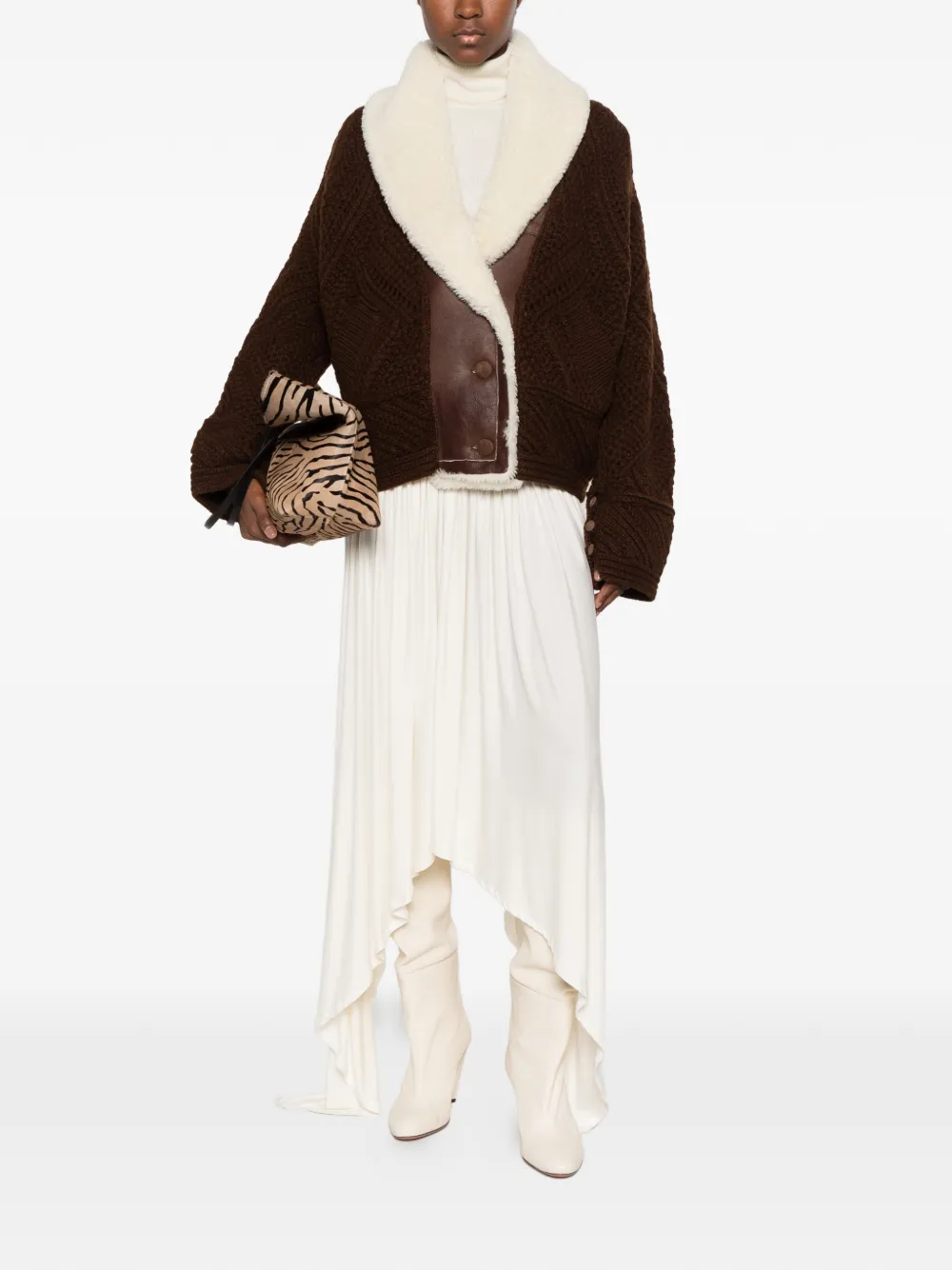 Ermanno Scervino shearling-trim chunky-knit jacket Bruin